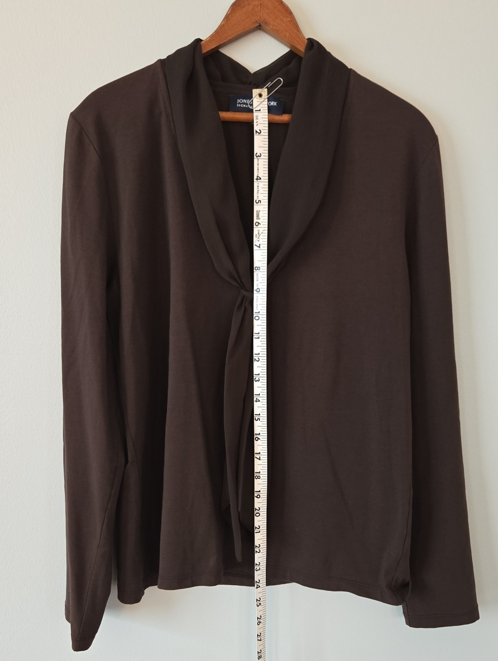 Jones of New York Signature Brown cotton knit draped tie neckline - Picture 4 of 5